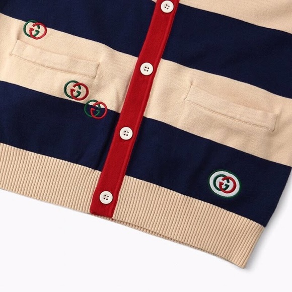 BRAND NEW Gucci Embroidered Striped Knit Cardigan Multiple Coloured - Picture 5 of 8